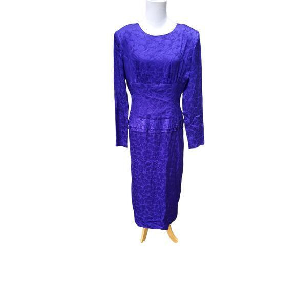 Flora Kung New York Dresses & Skirts - Vintage Flora Kung II New York Blue Floral Silk Dress Long Sleeve Back Zip Sz 8